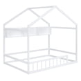 thumbnail image 4 of House Bed with Storage Shelves, Wooden Full Size Montessori Bed Frame with Safety Guardrails and Roof, Multifunctional Floor Bed for Children Boys Girls, No Box Spring Needed, White, 4 of 7