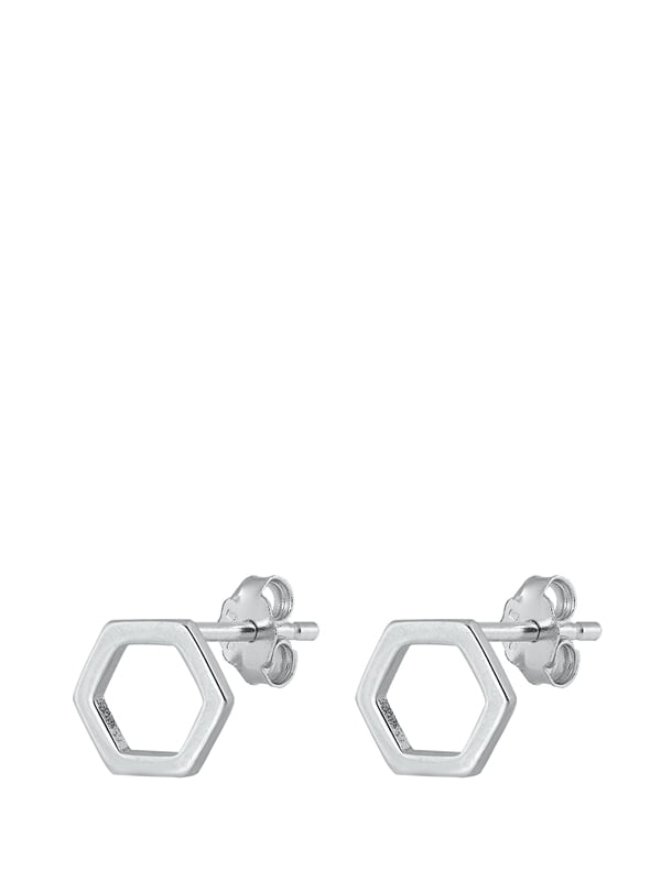 .925 Sterling Silver Yellow Hexagon White Crystal Micro Pave Unisex Mens Stud Earrings
