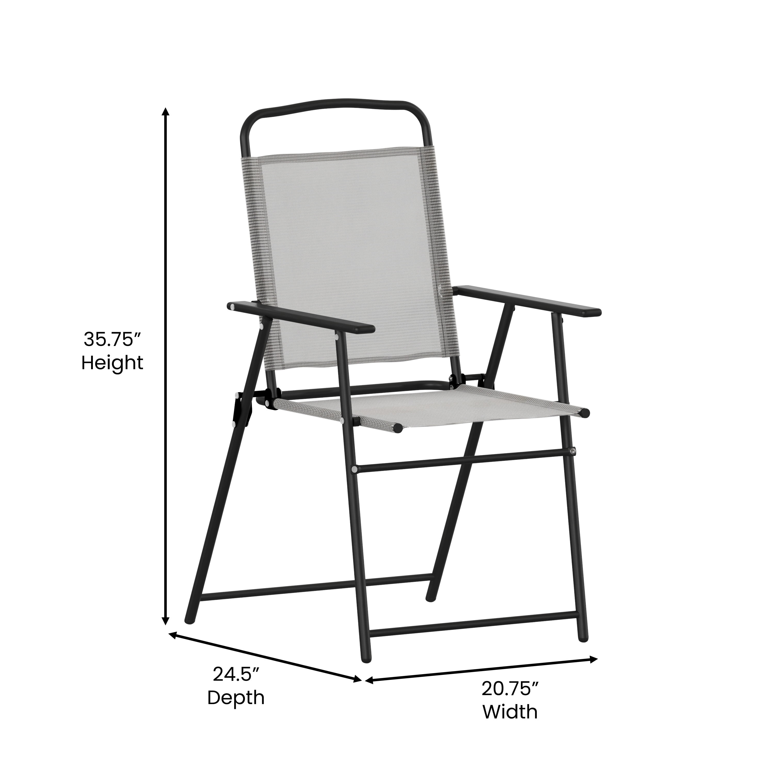 BizChair Set of 2 Folding Patio Sling Chairs, Outdoor Textilene Lawn Chairs with Armrests in Gray