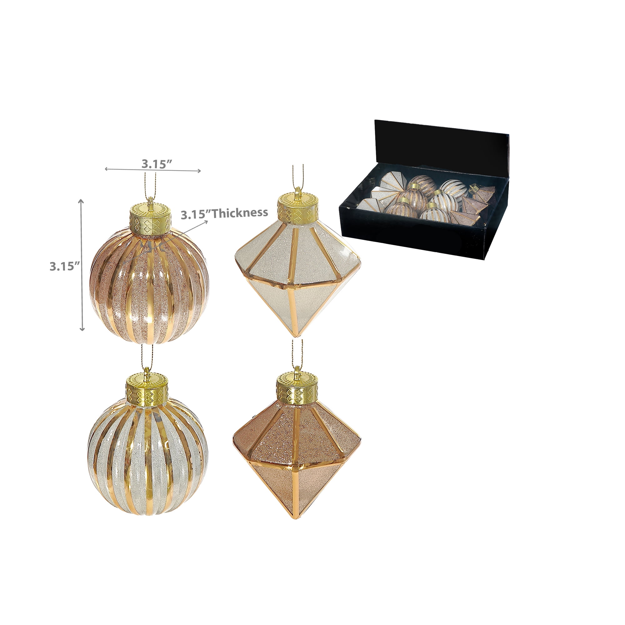 Glitter Diamond And Ball Ornament (Asstd) (12/Disp) - Set of 12