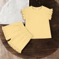 thumbnail image 4 of WPPGONE 2 Piece Little Girls Ruffle Sleeve T-Shirt and Shorts Set Textured Ribbed Knit Crewneck Top with Elastic Waist Matching Bottoms Summer Lightweight Breathable Clothes, 4 of 9