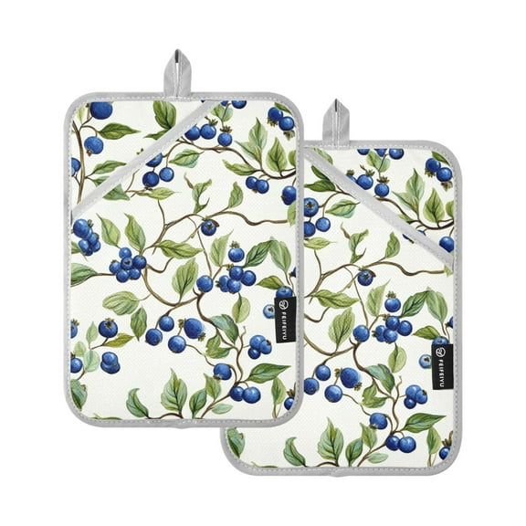 Blueberries and Greens Oven Mitts Pot Holders 2 pcs Heat Resistant for Kitchen Baking Grilling