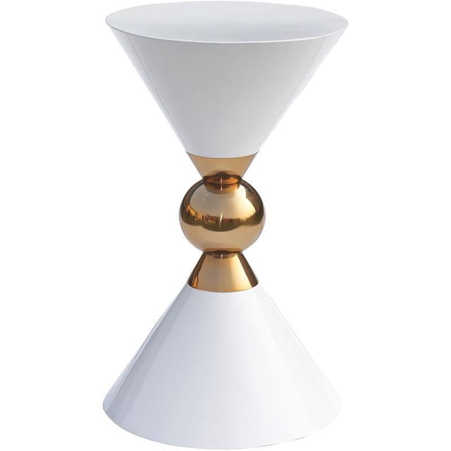 Meridian Furniture Table d'Appoint en Forme de Sablier en Métal Blanc et Or