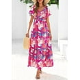 thumbnail image 4 of PRETTYGARDEN Women Floral Boho Maxi Dresses Summer Short Sleeve V Neck Smocked A Line Long Flowy Beach, 4 of 10