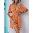 thumbnail image 4 of Women Summer Casual Floral Print Short Flutter Sleeve Mini Dress Casual Sundress V Neck Sun Dresses Orange Color XXL, 4 of 9