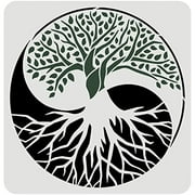 1PC Tree of Life Pattern Stencils 11.8x11.8 inch Cutout DIY Craft Template Square Reusable PET Tree Drawing Stencils for Painting on Wood Signs Floor Wall Tile Window Home Decoration