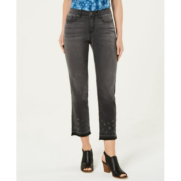 Style & Co Grommet Trimmed Straight Leg Cropped Jeans Black Smudge 4