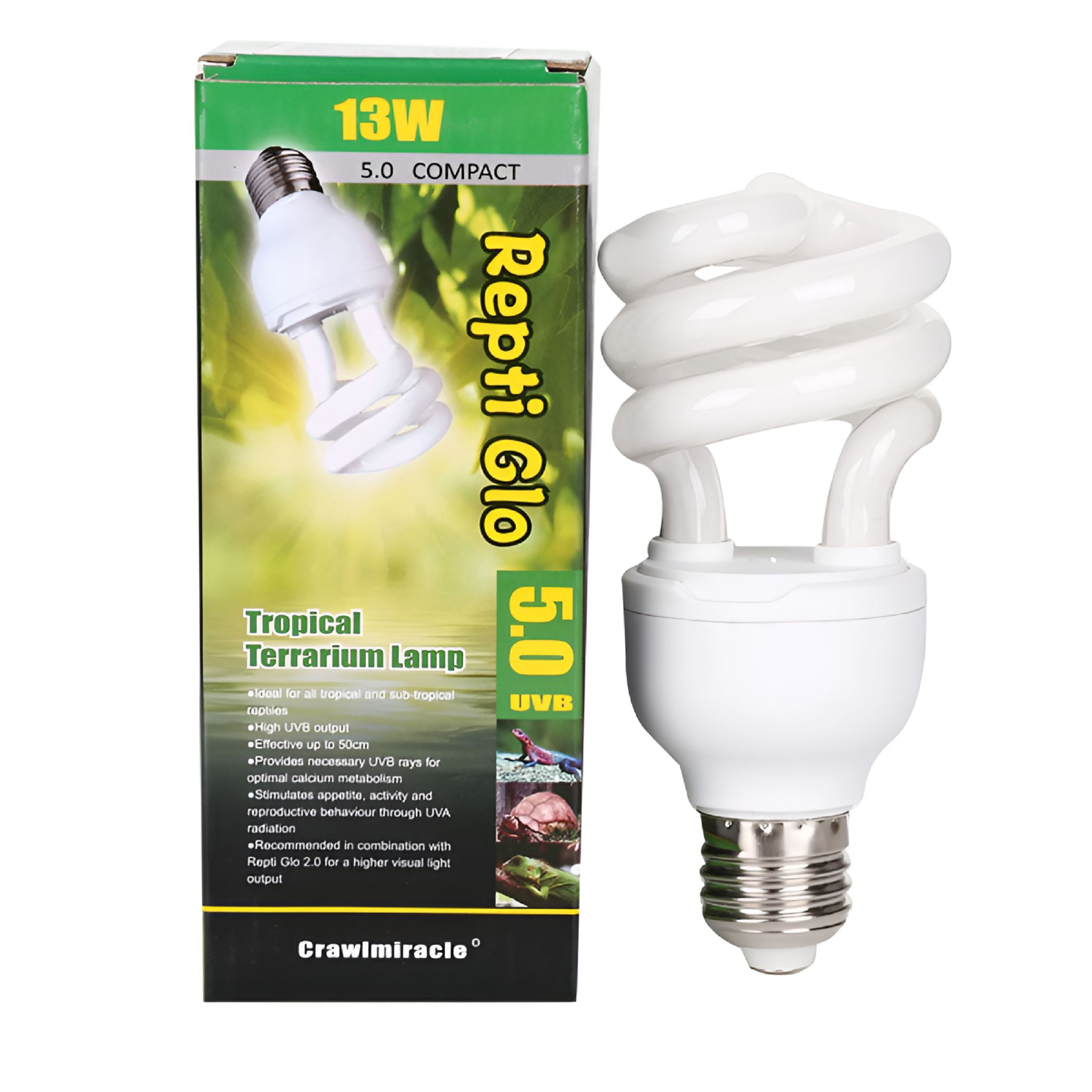 HIBIBUD UVA UVB Reptile Light 13W 5.0/10.0 Compact Fluorescent Terrarium Lamp for Tropical/Desert Reptiles and Amphibians