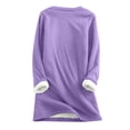 thumbnail image 3 of DuoJiaJ Womens Round Neck Soild Color Loose Warm Casual Printed Top Autumn Plush Warm Women Top Thermal Underwear Women Purple XL, 3 of 3