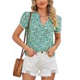 thumbnail image 1 of Blusa de verano para mujer, blusa informal holgada con manga corta de pétalos y estampado Floral con cuello en V para mujer, 1 of 6