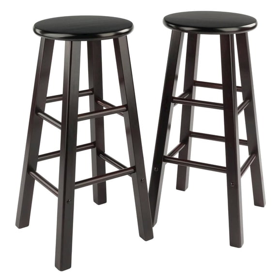 FurniFact 2-Piece Bar Stool Set, Round Seat, 29 Inch Height, Solid Wood, Espresso Finish