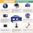thumbnail image 4 of COBIZI 10x20 Pop Up Canopy, Heavy Duty Full-Truss Party Tent, Removable Awning & 4 Sidewalls, 420D PU Oxford, Waterproof, UPF 50+, 600D PVC Roller Bag, Dark Blue, 4 of 12