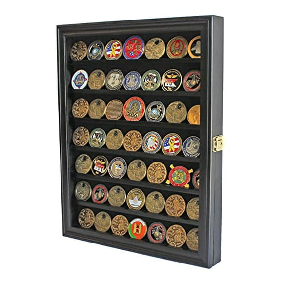 Challenge Vitrine pour Pièces de Monnaie / Jetons de Casino, Boîte à Ombre, Porte en Verre, Noir (COIN56-BL)