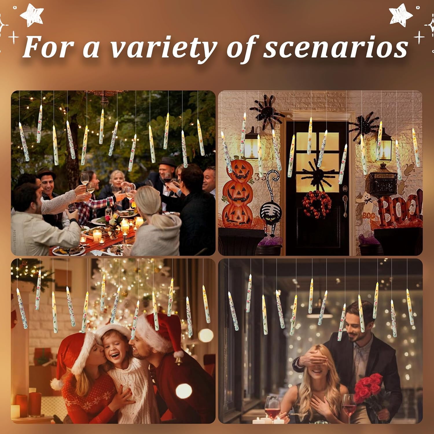 XINAOBAOLUO Floating Candles with Wand Remote Timer 12PCS Floral Flameless Taper Candle LED Magic Hanging Candlestick Battery Operated Floating Candles for Dinner Home Wedding Garden Party Decor