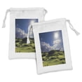 thumbnail image 1 of Nature Fabric Pouch Set of 2, Mountain Pasture Sunshine Summer View Grassy Hills Panoramic Photo Golf Court Like, Drawstring Bag for Toiletries Masks and Favors, 9" x 6", Green Blue, by Ambesonne, 1 of 2