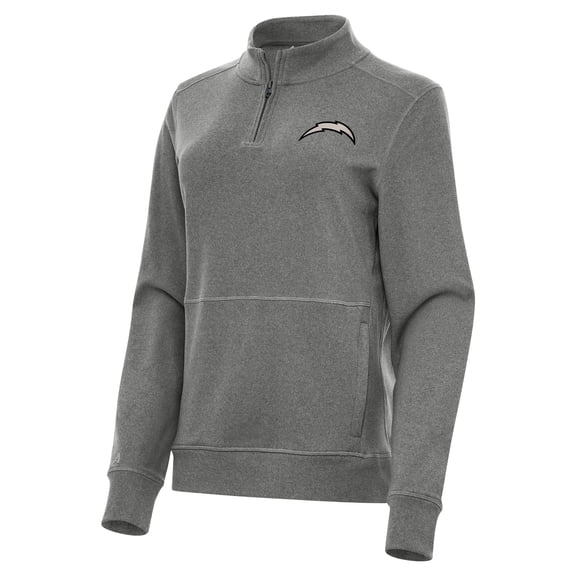 Women's Antigua  Heather Black Los Angeles Chargers Crush Quarter-Zip Top