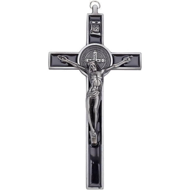 Crucifijo de pared de 192 mm (7,56 pulgadas), color negro, de aleación, para colgar en la pared, adorno católico para decoración de fiestas en el hogar.