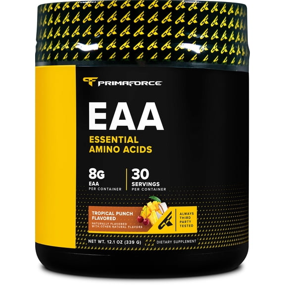 Primaforce EAA Powder (30 Servings, Tropical Punch) - Essential Amino Acids for Pre/Intra Workout and Recovery - Non-GMO and Gluten Free