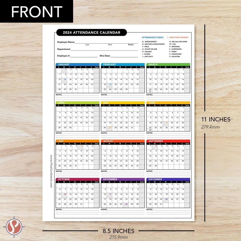 2024 Attendance Calendar Card Stock Paper – Great Employee Work Tracker | Bright & Colorful, Printed on Durable & Thick 80lb Cover (216gsm) Cardstock | 3 Hole Punched | 8.5 x 11 2024-attendance-calendar-card-stock-paper-great-employee-work-tracker-bright-colorful-printed-on-durable-thick-80lb-cover-216gsm-cardstock-3-hole-punched-8-5-x-11-25-sheets-per-pack-walmart-com