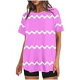 thumbnail image 1 of Mikilon Ensemble Élégant pour Femmes 2 Pcs Mode Décontractée Rayé Imprimé Col Rond Épaule Tombante Short Ensemble Deux Pièces Rose-B L, 1 of 4