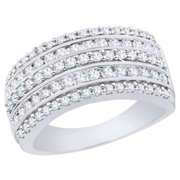 White Natural Diamond Five-Row Band Ring in 10k White Gold