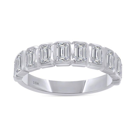 AFFY 1 Carat IGI Certified Lab Grown Diamond Wedding Anniversary Band Ring for Women | 10K Solid White Gold | Emerald Shape Bezel Set Half Eternity Stackable Engagement Rings Size-5