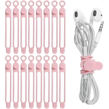 16Pcs Silicone Cable Straps Wire Organizer for Earphone, Phone Charger, Mouse, Audio, Computer, Reusable