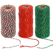 Ewparts 3 Roll Christmas Twine Cotton Ribbon Twine Rope or Gift Wrapping, Arts Crafts, 984 Feet (Multicolored A, 2MM)