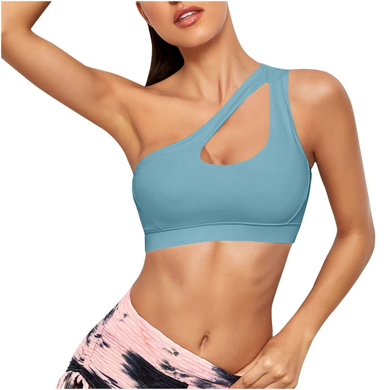 qILAKOG Sports Bras For Women One-shoulder Compression Medium Impact Bras  For Yoga Gym Workout Fitness Exercise and Offers Back Impact,Women Strappy