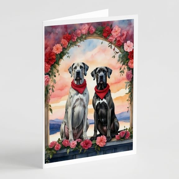 Great Dane Two Hearts Greeting Cards Pack of 8 7 in x 5 in