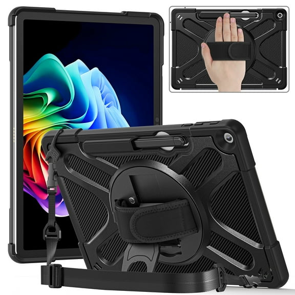 XYX Tablet Case for Microsoft Surface Pro 12 Inch, 360 Rotating Heavy Duty Shockproof Cover with Kickstand and Hand Strap, Black