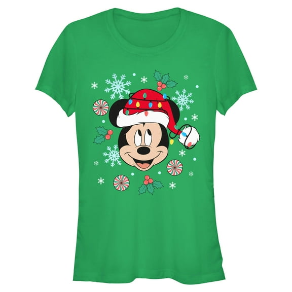 Juniors Mickey & Friends Christmas Hat Ornaments Mouse Portrait T Shirt