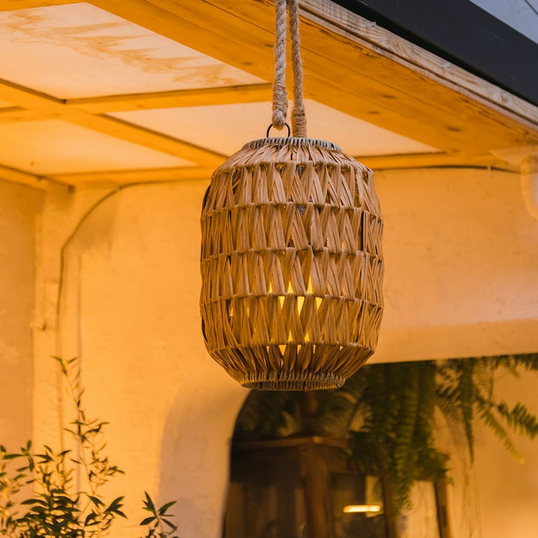 Indoor Decor Natural Rattan Outdoor Patio Lantern with LED Candle
