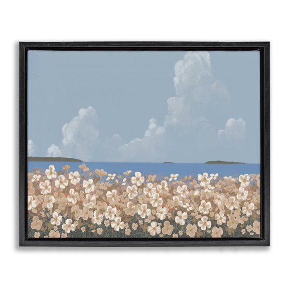 Stupell Industries Coastal Coastal Flower Meadow Black Floating Frame Canvas Art, 21 x 17, by Rick Novak