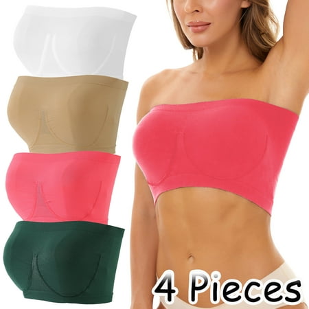 

MPWEGNP 4 Pieces Sports Bras For Women Plus Size Strapless Bra Bandeau Non Padded Top Stretchy Yoga Fitness Bra