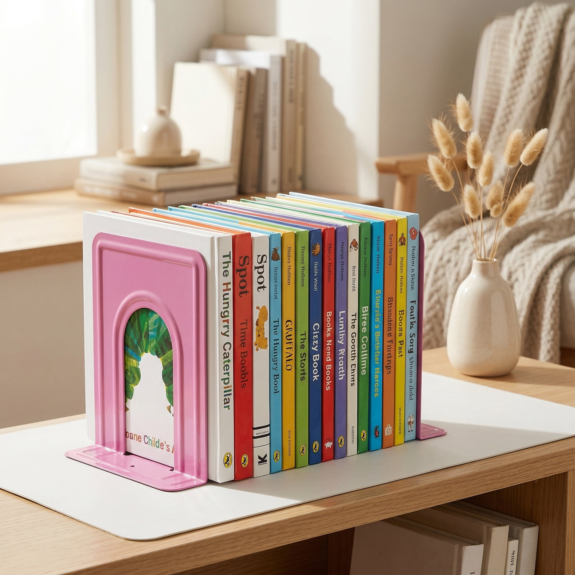Unique Bargains Expandable Iron Bookends with Compartments Pink 5"L x 5.9"W x 7.5"H