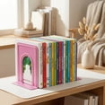 thumbnail image 4 of REGALWOVEN Metal Bookends, Book Ends for Shelves, Reinforced Iron Book Stopper for Heavy Books & Office, 2Pcs Pink 5"L x 5.9"W x 7.5"H, 4 of 5