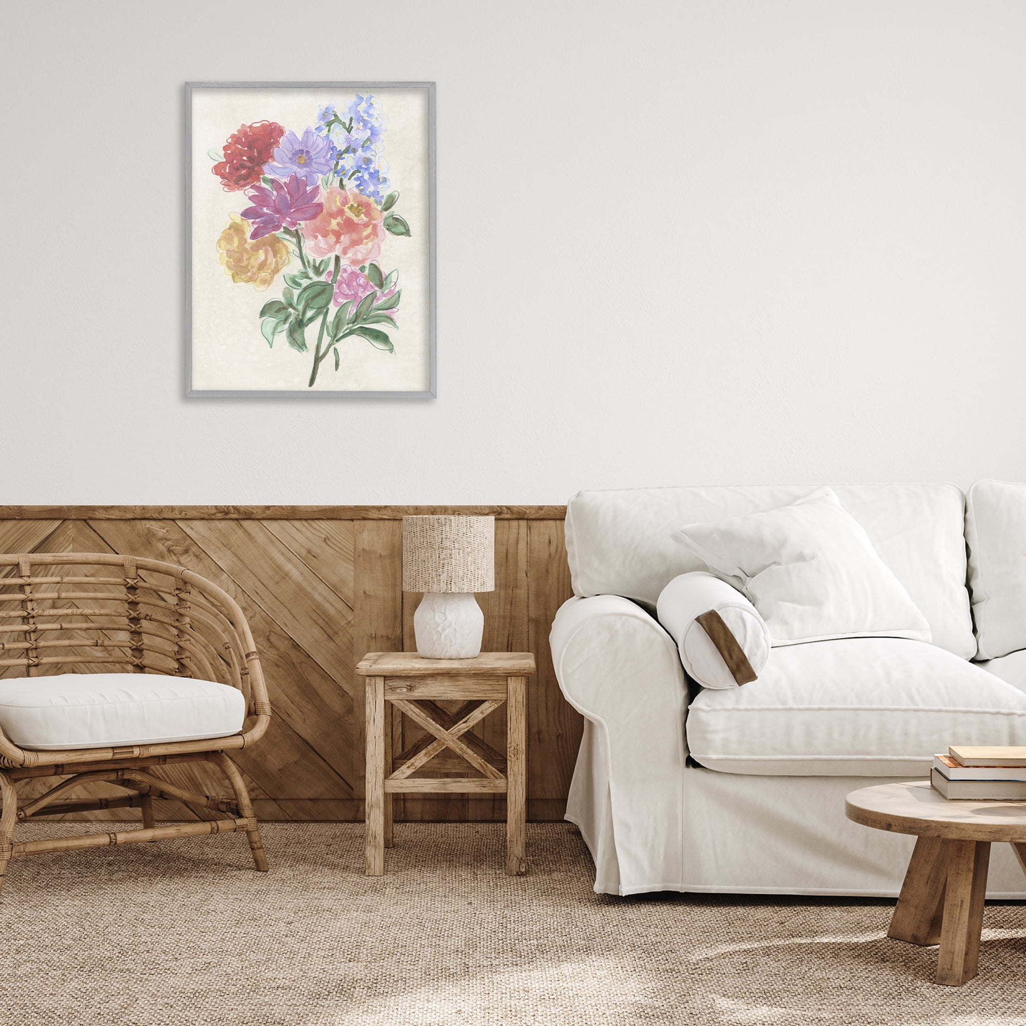 Stupell Industries Blooms On Parchment Gray Framed Giclee Art, design by June Erica Vess