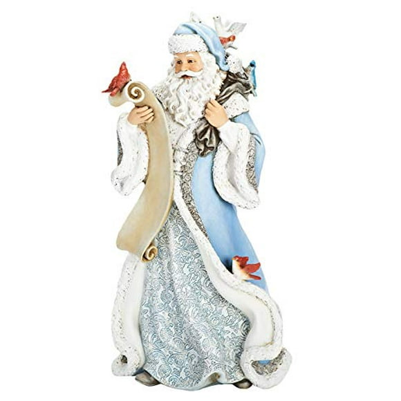 Joseph's Studio by Roman - Winter Blue Santa Holding List with Birds and Gifts Figure, 14" H, Resin and Stone, Christmas Decoration, Collection, Durable, Long Lasting