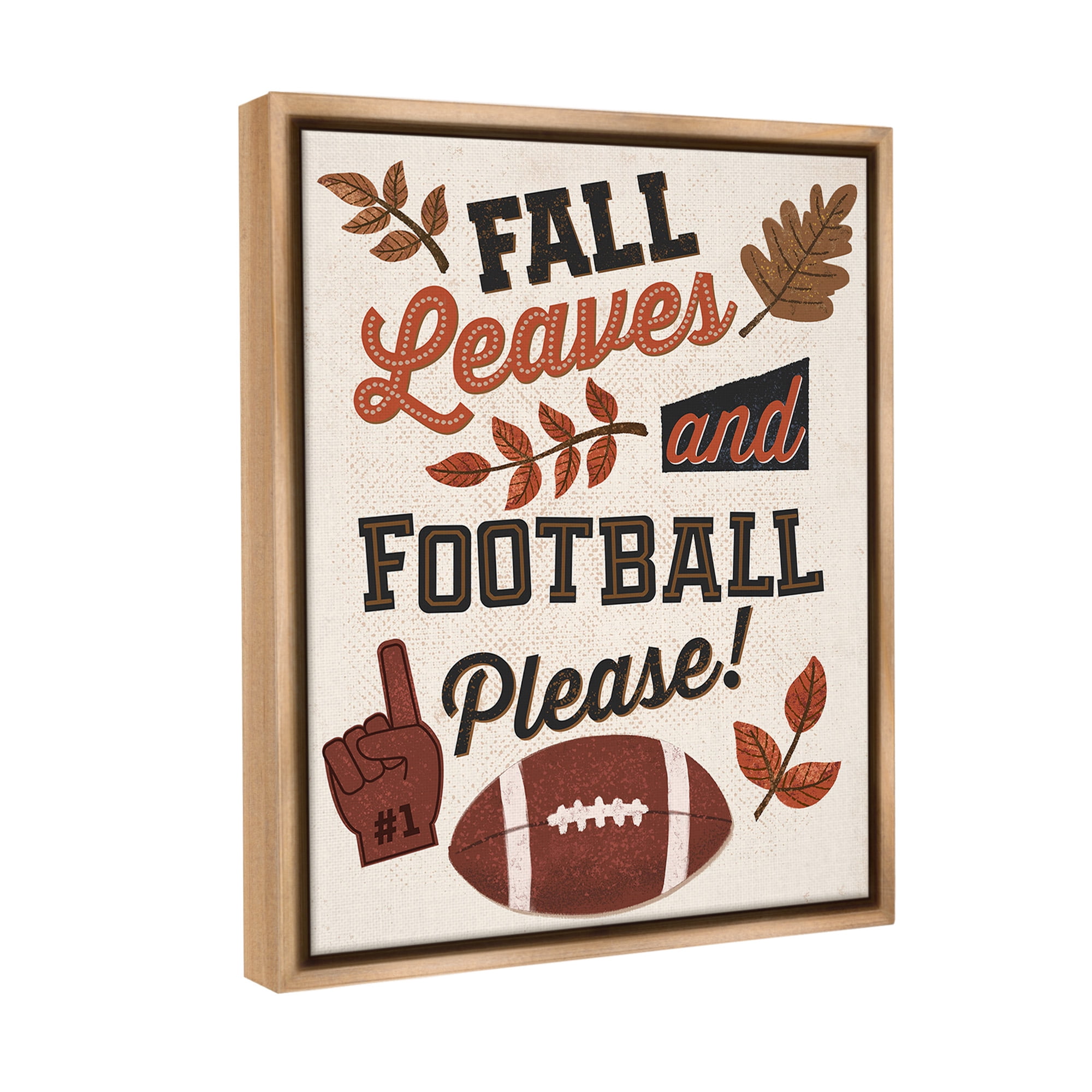 Stupell Industries Fall Leaves & Football Sports Painting Brown Floater Framed Canvas Art Print Wall Art, 17 x 21