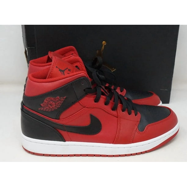 N I-K-E A i r-Jor-dan 1 Mid Reverse Bred Black Red Shoes 554724-660 Men's 10.5