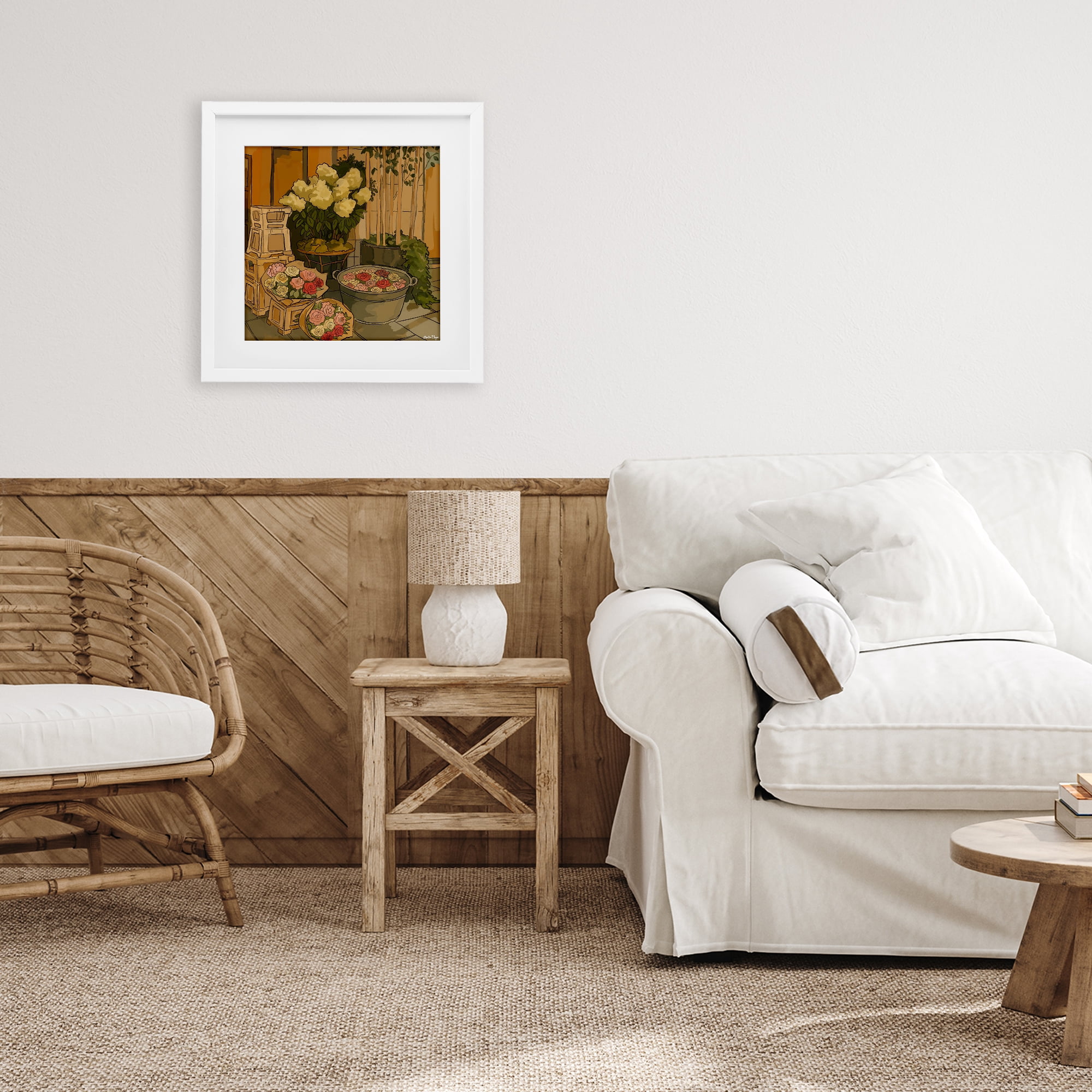 Stupell Industries London Town Flowers White Framed Print Under Glass, design by Amelia Noyes