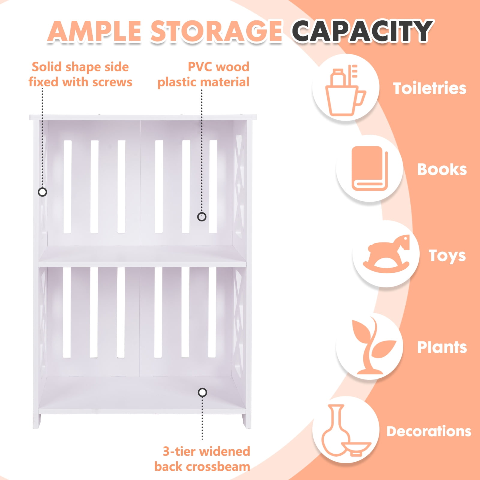 PinkSheep 3 Tier Open Shelf Bookcase Small Side Table End Table Storage Bookshelf for Living Room Bedroom Bathroom White