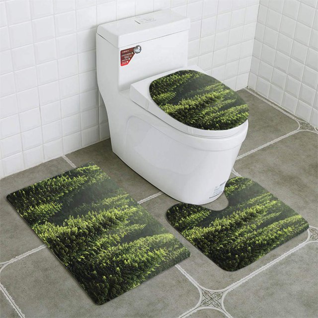 ABPHQTO Pino Juego de alfombras de baño de 3 piezas Alfombra de baño Alfombra de contorno y tapa de inodoro