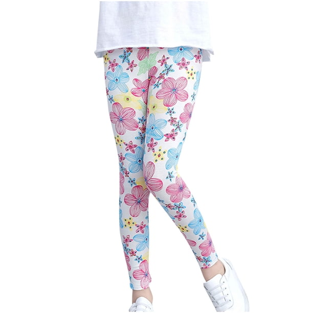 Odeerbi 3-12 Años Niñas Yoga Leggings Floral Workout Dance Athletic Deportes Pantalones Verano Cómodo Lindo Pantalones de Cintura Alta