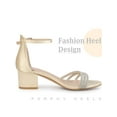 thumbnail image 3 of BLISSFUL STEP Satin Rhiness Open Toe Block Heel Sandals for Women Champagne (Size 9), 3 of 6