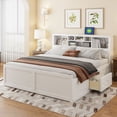 thumbnail image 2 of King Size Wood Platform Bed with Storage Headboard, USB Charging Station and Drawers - Modern Wood Bed Frame with Ample Storage for Master Bedroom, White, 2 of 15