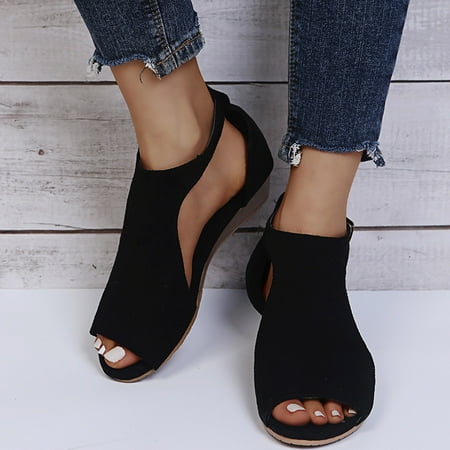 

Cathalem Pep Step Sandals for Women Women Open Buckle Breathable Sandals Summer Roman Beach Strap Wedges Shoes Toe Women s Sandal Black 9.5