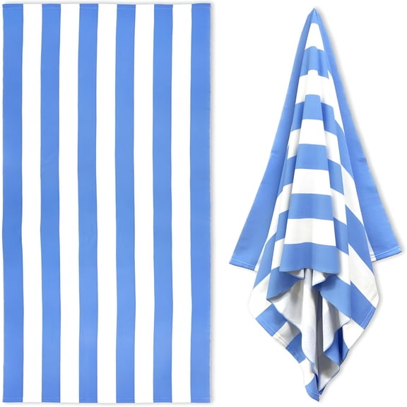 AUQ Large Oversized Beach Towel-35 X 70 Inch Microfiber Pool Towel,Blue Striped Quick Dry Cabana Swim Towel