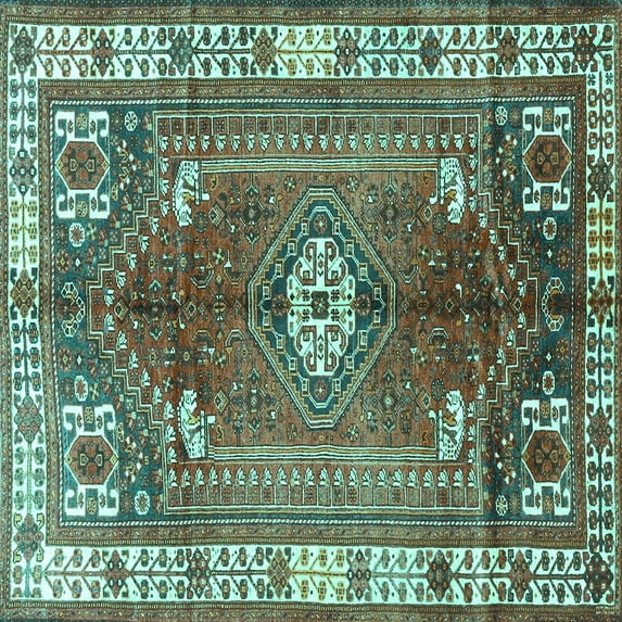 Ahgly Company Indoor Square Persian Turquoise Blue Traditional Area Rugs, 5' Square